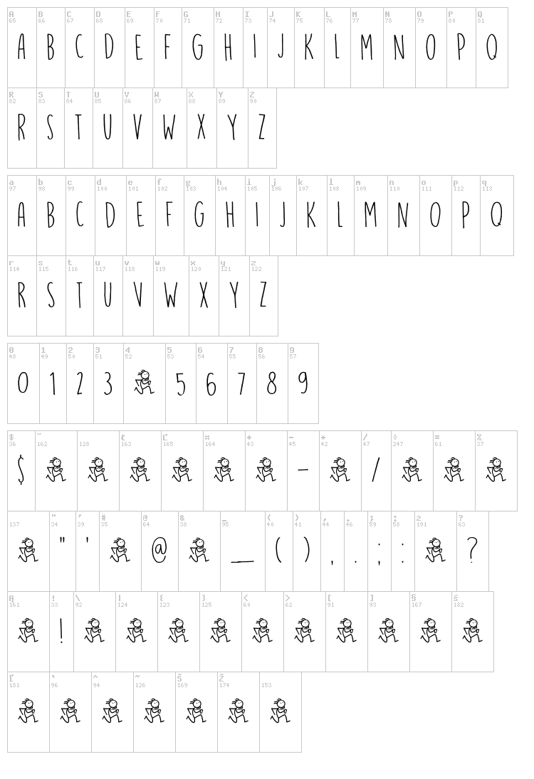 DK Running Hipster font map